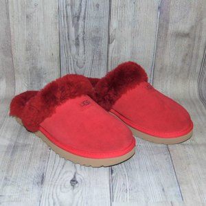 UGG Cozy Ribbon Red Suede/Sheepskin Slippers Womens Size 9